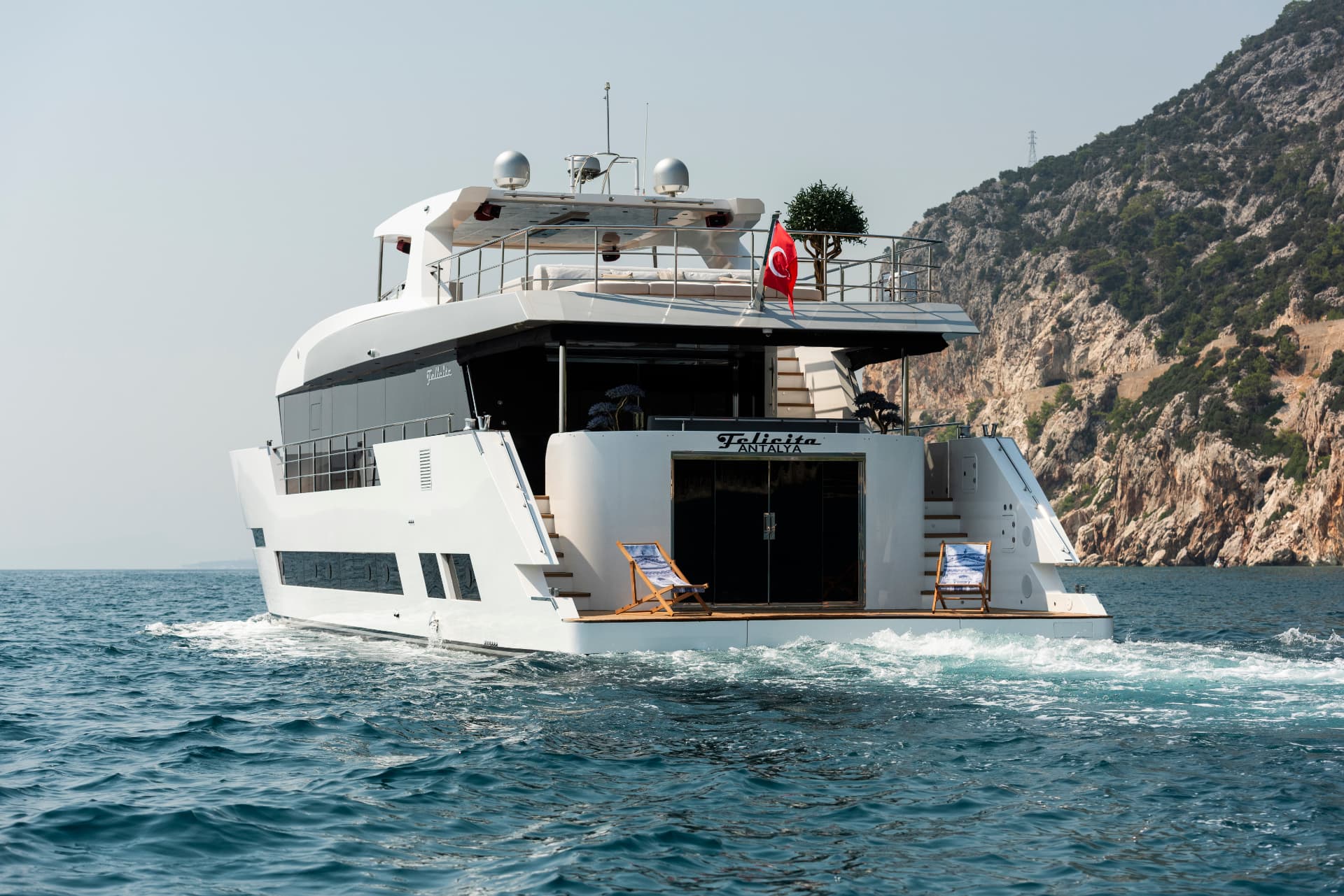 Aft deck and swim platform under way off the Antalya coast